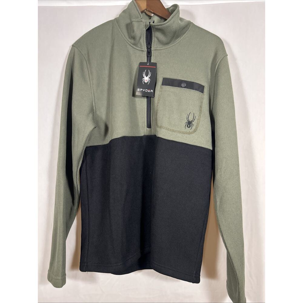 Spyder Quarter Zip Pullover Men’s Medium Green Black Fleece NWT Athletic